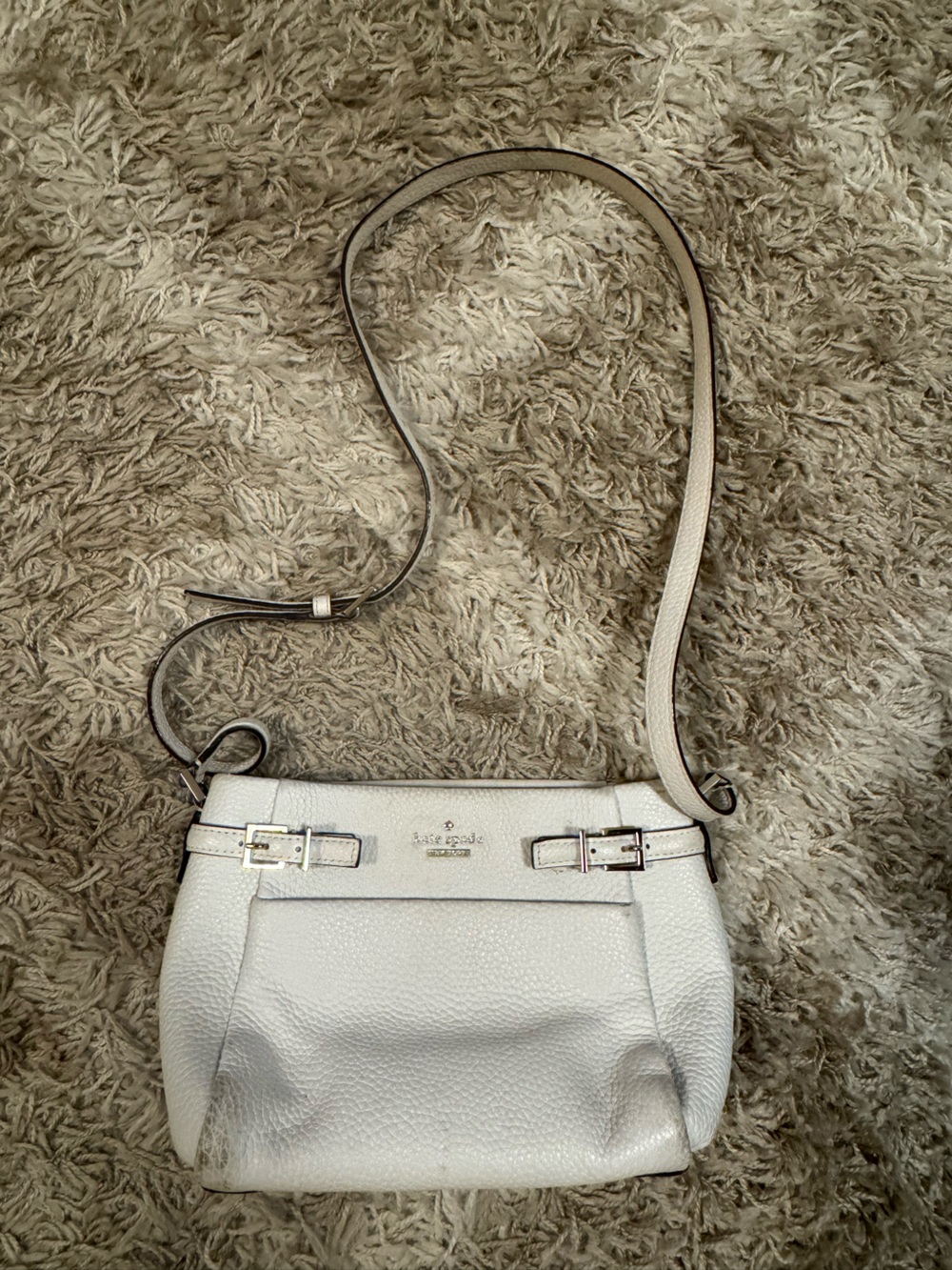 kate spade White Pebbled Leather Crossbody with Buckle Detail